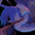 Pixelated static image of a blue and purple character with flowing hair against black background, likely from Disgaea series.