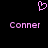 Pixelated pink heart symbol above two instances of the text 'Conner' on a black background.