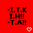 Red background with black text and white pixelated symbols; three of identical text blocks above a gray rectangle, each containing heart or arrow symbols below the text