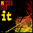 Animated sequence of text elements 'it', 'hip-', and 'scene' cycling over a fiery background with red and yellow streaks, while the top-left corner displays 'MAKE US' in orange-red blocks.