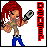 Pixel art character with red hair holding two silver guns, blue pants, and a brown top; vertical text 'DANGER' in red on the right.