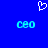 Blue background with white pixelated heart symbol above two cyan 'CEO' text blocks.
