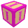 16 identical pink and beige cubes with a stylized 'I' on each face, arranged in four and against a gray background