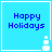 Four identical light blue square each display "Happy Holidays" text with a white snowman icon in the bottom-right corner