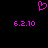 A static image with a black background displays a pink pixelated heart symbol above two identical pink pixelated text strings reading '6.2.10'.
