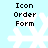 Pixelated white snowflake icon on light blue background with black text "Icon Order Form" above it.