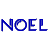 Static pixelated blue text "NOEL" on solid gray background with slight anti-aliasing and one visible white pixel artifact in the letter O.
