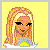 A 4-frame animated contact sheet showing a cartoon doll character with blonde hair and yellow accents, displayed on a gray background grid.