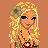 Pixel art buddy icon featuring a cartoon woman with blonde hair and flower accessory, surrounded by yellow text on brown background.