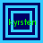 Four square display a sequence of nested blue and dark blue squares with green text 'kyrsten' overlaid on each