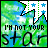 Green and blue pixelated background with white starburst shape, text 'I'M NOT YOUR STAR' in black letters.