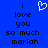 Blue background with black pixelated text reading 'i love you so much mariah' and a white heart symbol above the text.