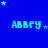 Blue background with repeated light blue text 'ABBEY' and scattered star shapes in various positions.