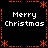 Black background with orange dotted border and star motifs, four instances of "Merry Christmas" text in white pixelated font arranged in a pattern