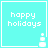 Four identical turquoise square each display 'happy holidays' text with a white pixelated snowman icon in the bottom-right corner