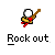 Pixelated icon shows a figure with white face, black outline, yellow body, red accents, and brown guitar against gray background; text below reads "Rock out".