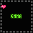 Pixelated green text 'ENNA' on black background with pink heart and red dot animations