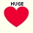 Four red heart shapes with 'HUGE' text above each, displayed in a on a light background