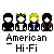 Pixelated character icons with varying hair colors and clothing styles, displayed in beneath text reading "American Hi-Fi" on a gray background