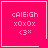 Four identical pink square with white borders display pixelated text and symbols; one contains a heart, another a star