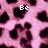 Pink leopard-print background with pixelated text 'Be', 'powerful', and '<3' in white.
