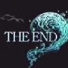 Static image with 'THE END' text over a dark background featuring a swirling teal wave-like shape and faint smoke-like elements.