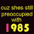 A 4-frame animated contact sheet showing a pixelated text-based icon with yellow and pink colors on black background, where the number '1985' alternates between full yellow and partial pink highlighting across frames.