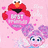Pixelated image of two cartoon characters on a pink background with scattered pink and white pixels.