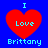Four identical pixelated red hearts on blue background with cyan text "I Love Brittany"