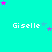 Cyan background with repeated 'Giselle' text and scattered pink/purple stars; partial gray rectangle in bottom-right corner.