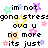 Pixelated text and star shapes in multiple colors on a white background with a gray rectangle in the bottom right.