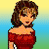 Pixelated cartoon woman in red off-shoulder dress with brown hair against gradient background, text "Vote for Me" visible on right frame.