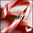 Red and white striped candy cane with green text reading 'MERRY' on left and 'CHRISTMAS' on right.
