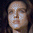 Animated contact sheet of six frames showing a person's face with changing pixelated effects and text overlays in orange and white.