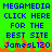 Pixelated blue text on bright green background with orange flame-like shapes at bottom, repeated twice side-by-side.