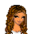 Pixel art contact sheet showing multiple frames of a female character with curly brown hair in various poses and close-ups, accompanied by text elements on black backgrounds.