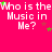 A bright pink background displays repeated white text reading "Who is the Music in Me?" with scattered green and pink star shapes.