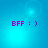 Blue gradient background with purple text 'BFF :)' and subtle light effects, animated as four showing sequential brightness changes