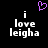 Black background with white text reading "i love leigha" and a purple pixelated heart above the text, displayed in two identical side-by-side frames.