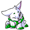 Animated sequence of a white cartoon rabbit with green and pink accents in various poses against a plain background.