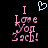 Pixelated text reads "I Love You Zach!" in pink with a light blue heart above, displayed on black background.