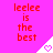 Red text reads 'leeele is the best' on a bright pink background with white triangular shapes containing pixelated hearts.