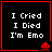 Four identical black square with red borders display white text and a small red pixelated alien icon in the bottom-right corner of each
