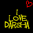 Red pixel heart above yellow text reading 'I LOVE DARSHA' on black background, with two versions of the text showing different visual states.