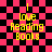 Yellow text reading "I love Reading Books" on a pink and black checkered background with pixelated animation effects.