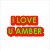 Pixelated cartoon characters with text overlays on a white background, featuring red and green lettering.