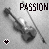 Black-and-white animated icon shows a violin and bow with 'PASSION' text above; heart symbols change color across frames.