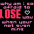 Pixel art text-based animation with repeated phrases and a heart symbol on black background