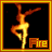 Animated fire figure in dynamic pose with 'Fire' text below, framed in orange border on black background.