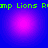 Green text 'Ramp Lions' repeats across a blue background with four pink circular gradients arranged in a